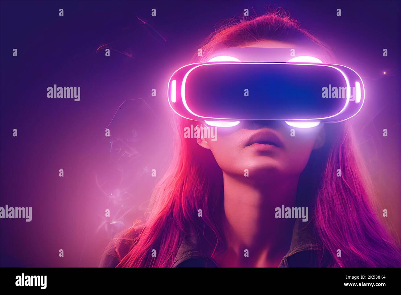 woman wearing virtual reality glasses VR headset, virtual reality