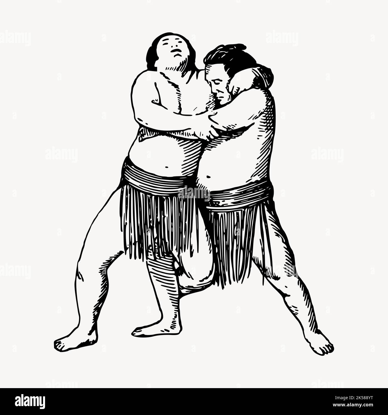 Japanese sumo wrestlers clipart, vintage illustration vector Stock 