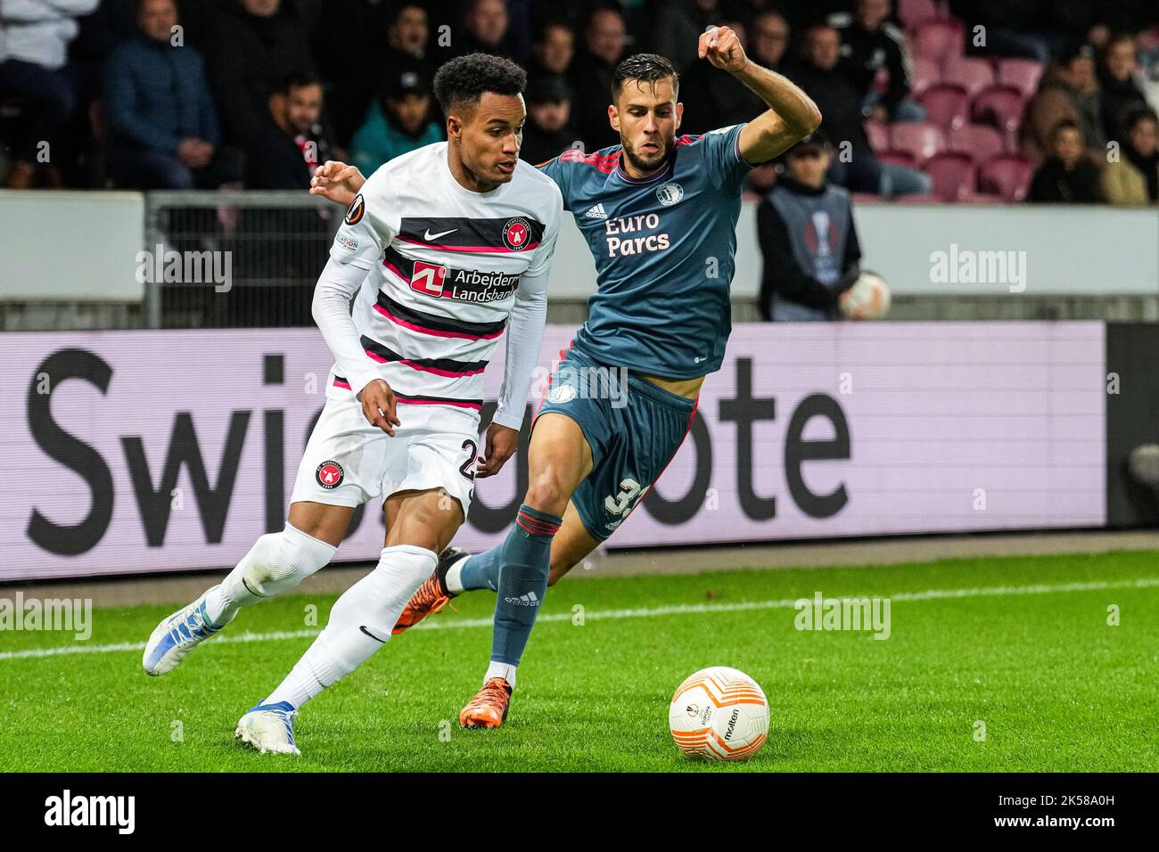 Herning - Paulinho of FC Midtjylland, David Hancko of Feyenoord during ...