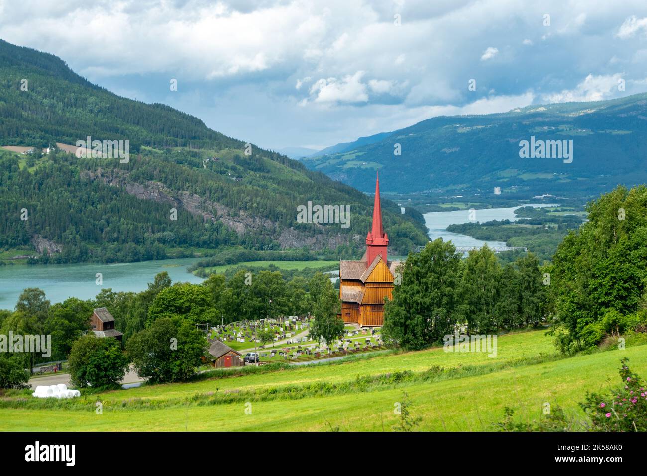 famous wooden Stave Church of Ringebu in Norway Stock Photo