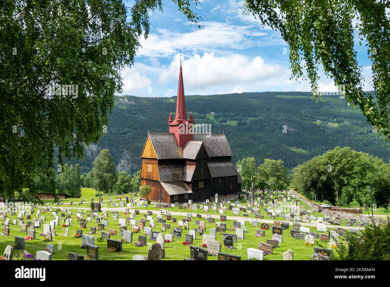 famous wooden Stave Church of Ringebu in Norway Stock Photo