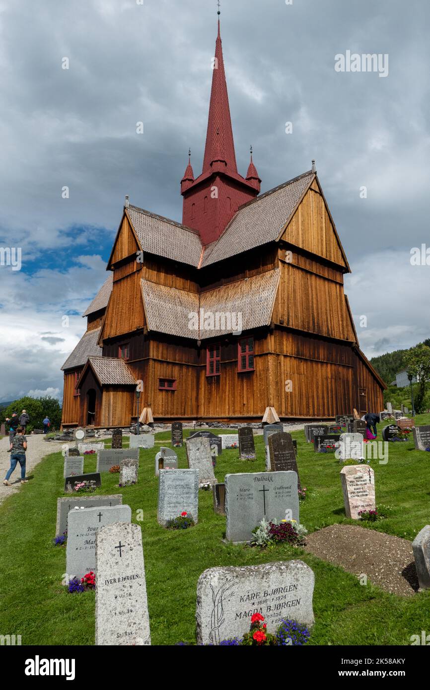 famous wooden Stave Church of Ringebu in Norway Stock Photo