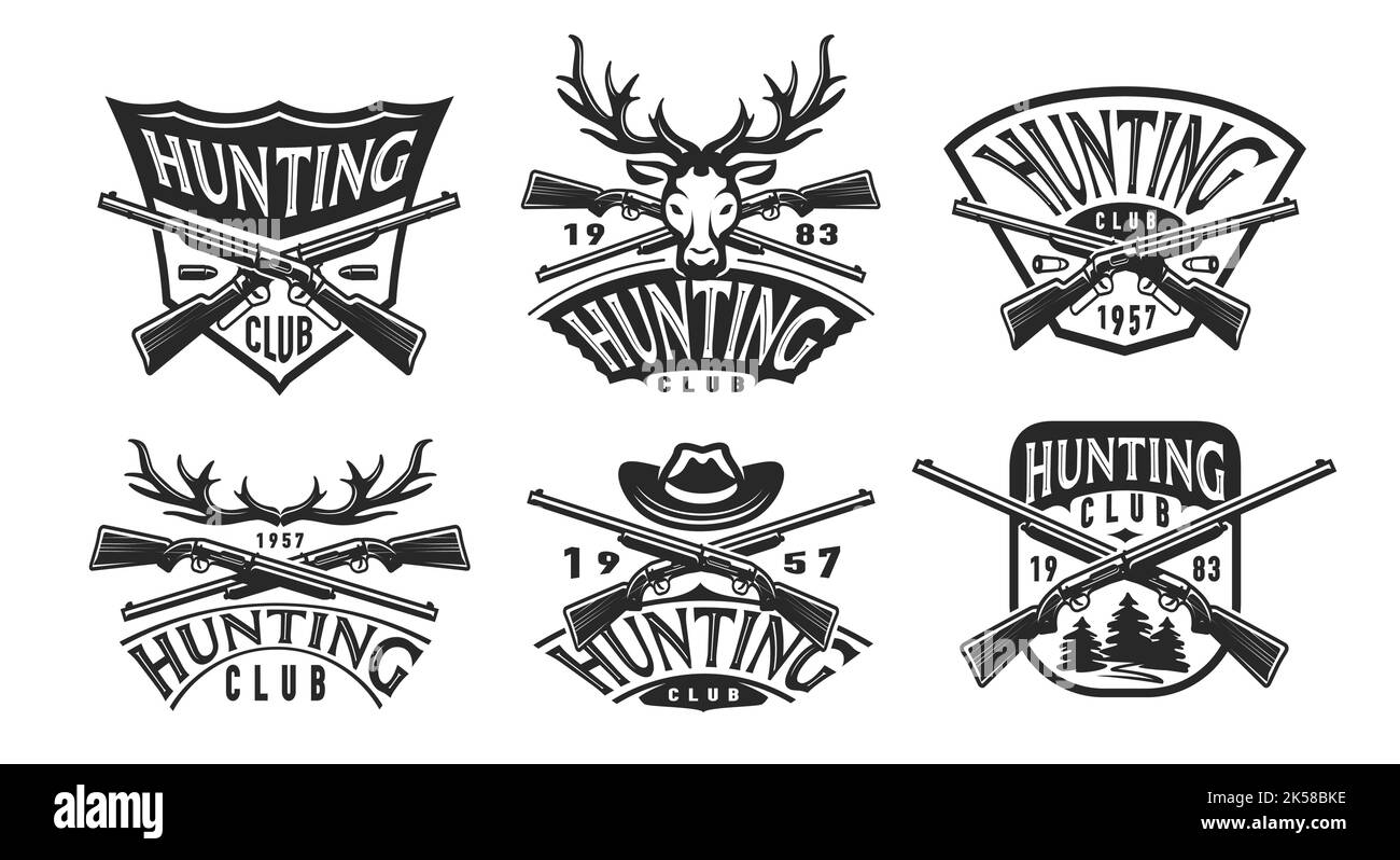 Hunting emblem. Collection hunt logo, set vintage label. Outdoor
