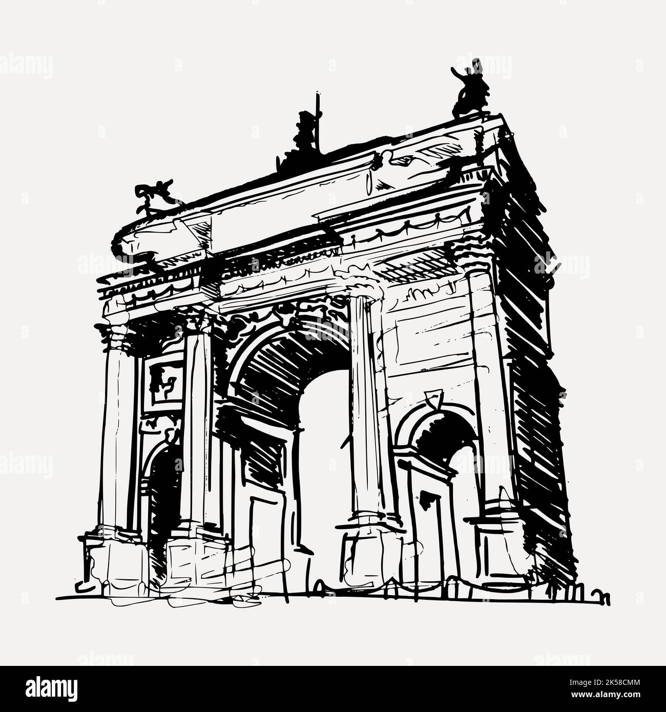 Arc De Triomphe hand drawn clipart, travel destination, illustration