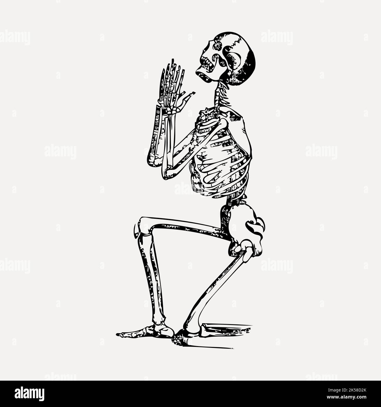 Praying skeleton hand drawn clipart, ghost illustration vector Stock