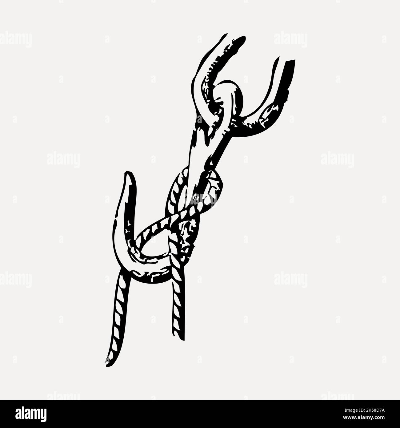 Hook rope hand drawn clipart, tool illustration vector. Stock Vector