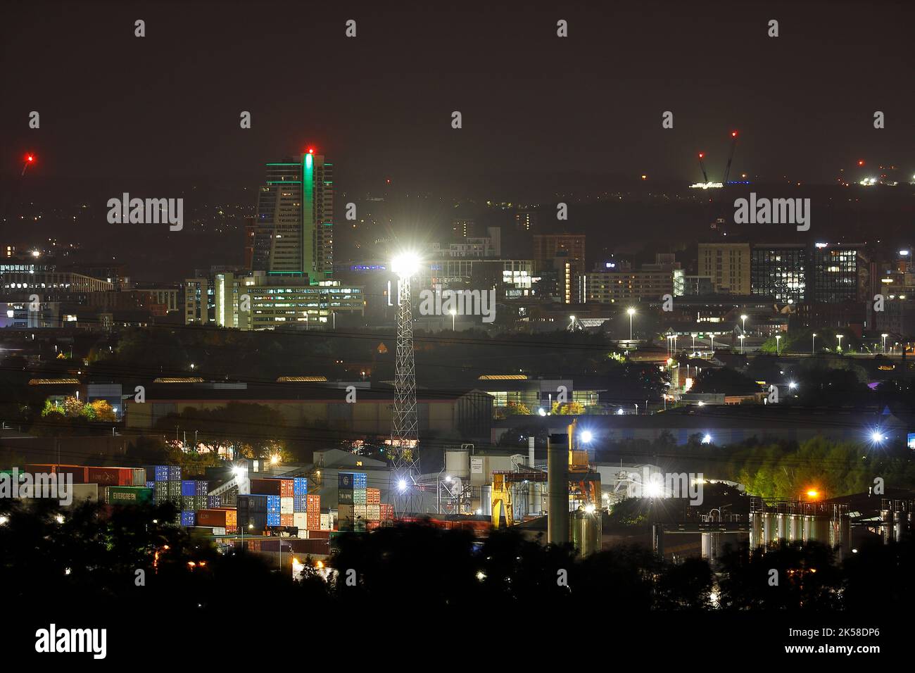 View of Leeds City with Bridgewater Place & shipping container yard at
