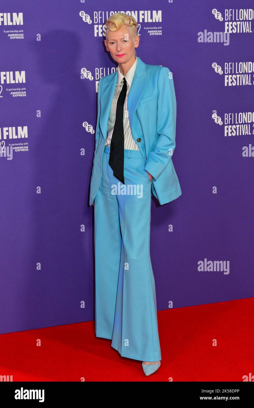 London, UK, - 6th October 2022. Tilda Swinton arrive at the BFI London Film Festival’s Special Presentation for The Eternal Daughter at BFI London Film Festival 2022 at Southbank Centre, Royal Festival Hall, London, UK. - 6th October 2022.Credit: See Li / Alamy Live News Stock Photo