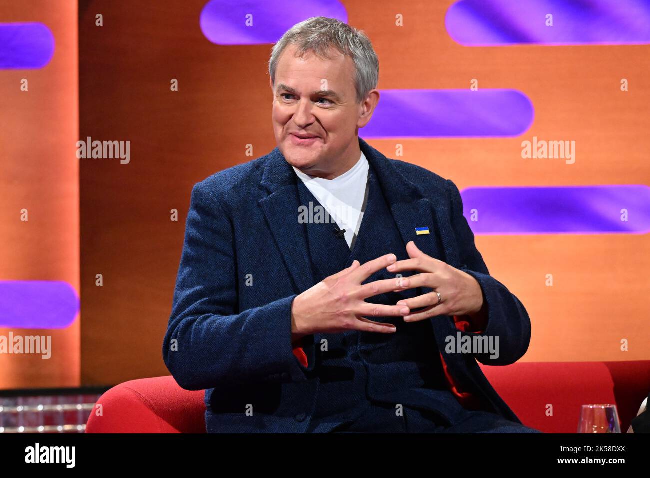EDITORIAL USE ONLY Hugh Bonneville during filming for the Graham Norton