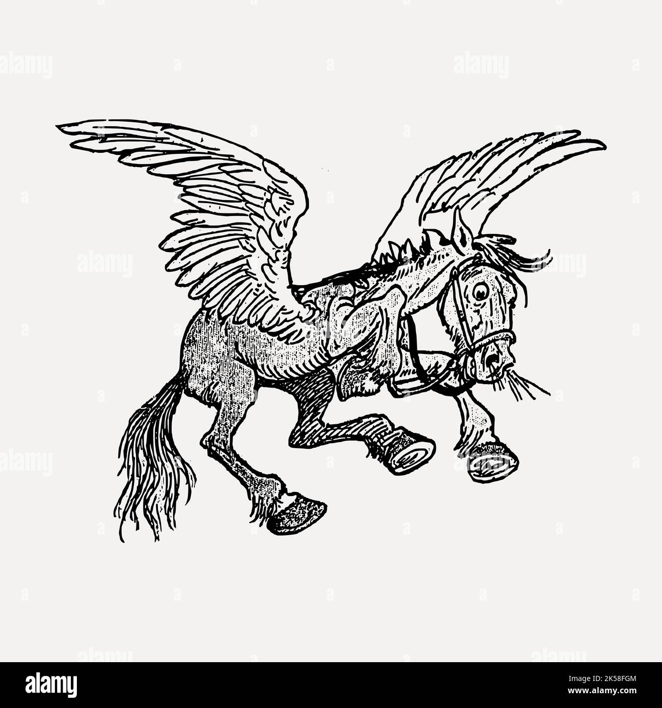 Pygas Cartoon Pegasus cartoon hand drawn clipart, mythical animal illustration vector ...