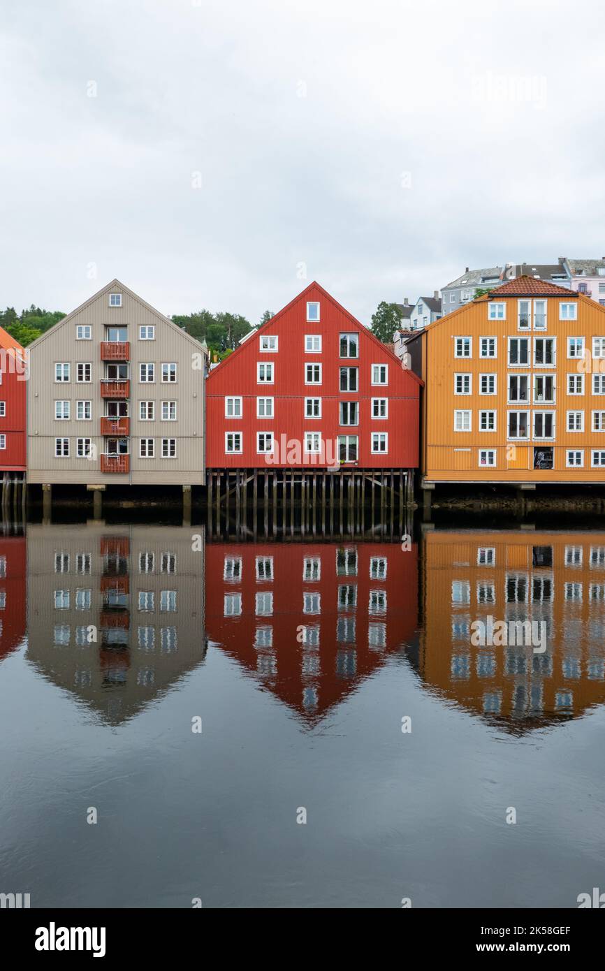 colourful wooden houses in Trondheim, Norway Stock Photo