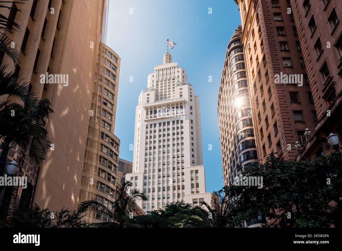 Altino Arantes Building, also known as Banespa, was built to be the headquarters of the Bank of the State of Sao Paulo, and is now housing Santander. Stock Photo