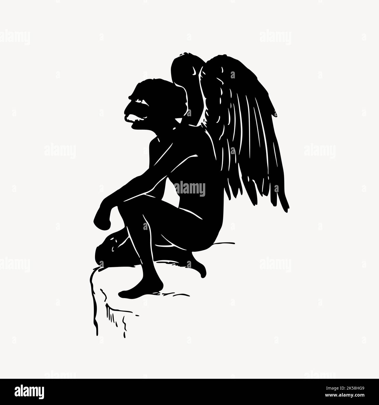 Male angel silhouette clipart, vintage illustration vector. Stock Vector