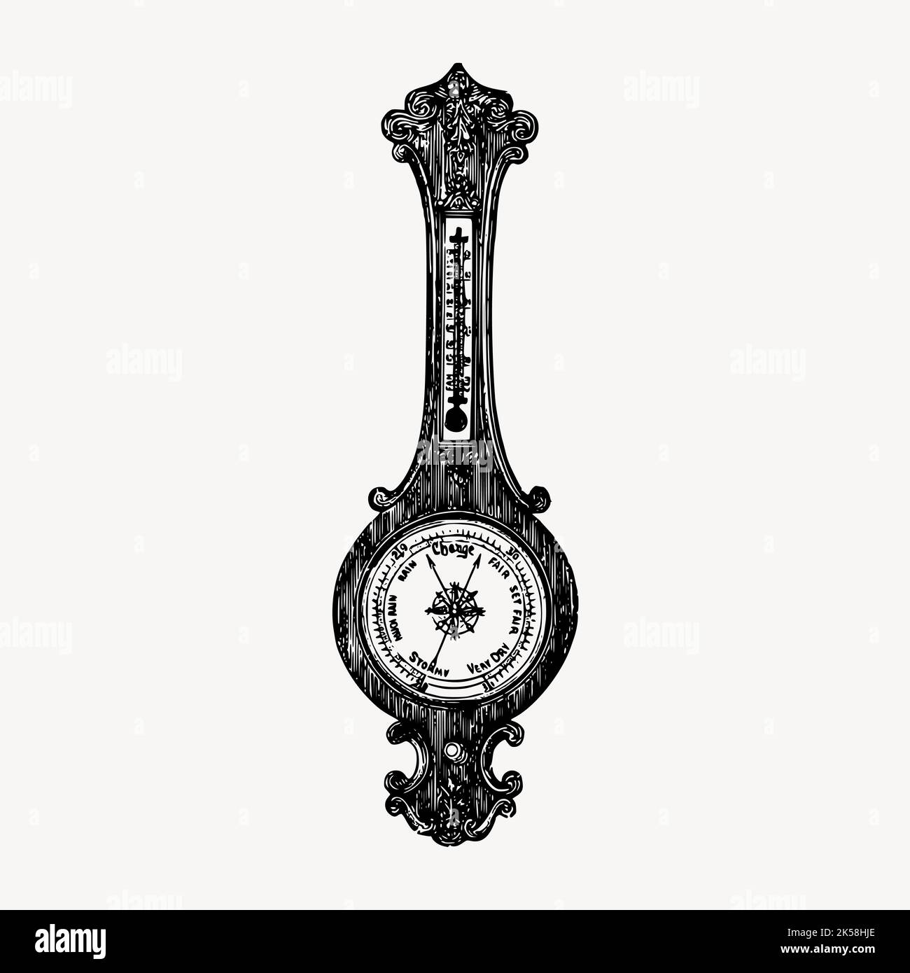 Barometer clipart, vintage air measuring instrument illustration vector