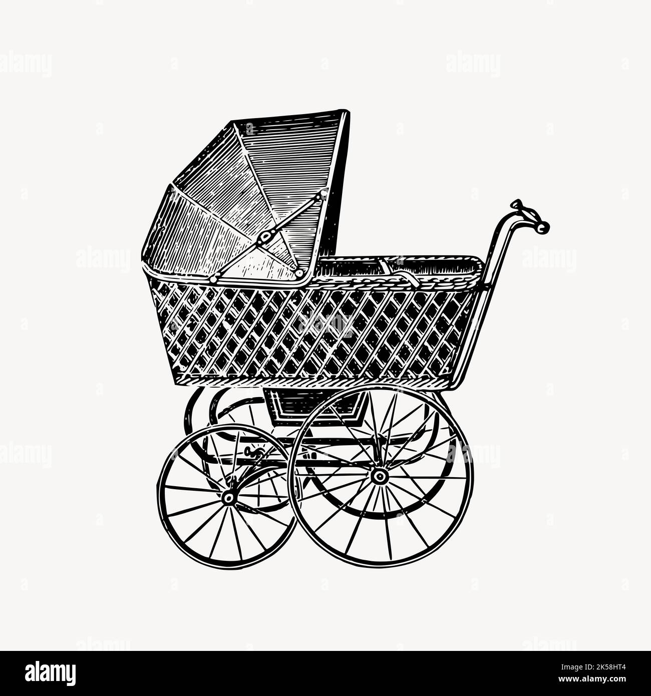 Pram, baby stroller clipart, vintage illustration vector Stock Vector ...