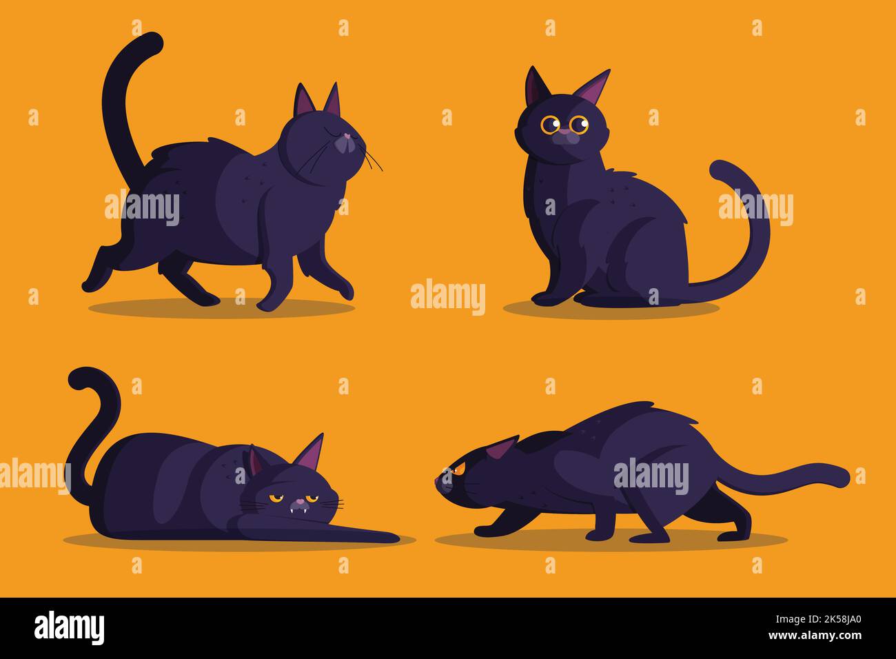flat halloween black cats collection vector design illustration Stock Vector