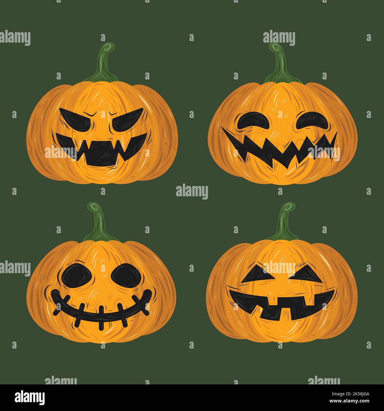hand drawn halloween pumpkins collection vector design illustration ...