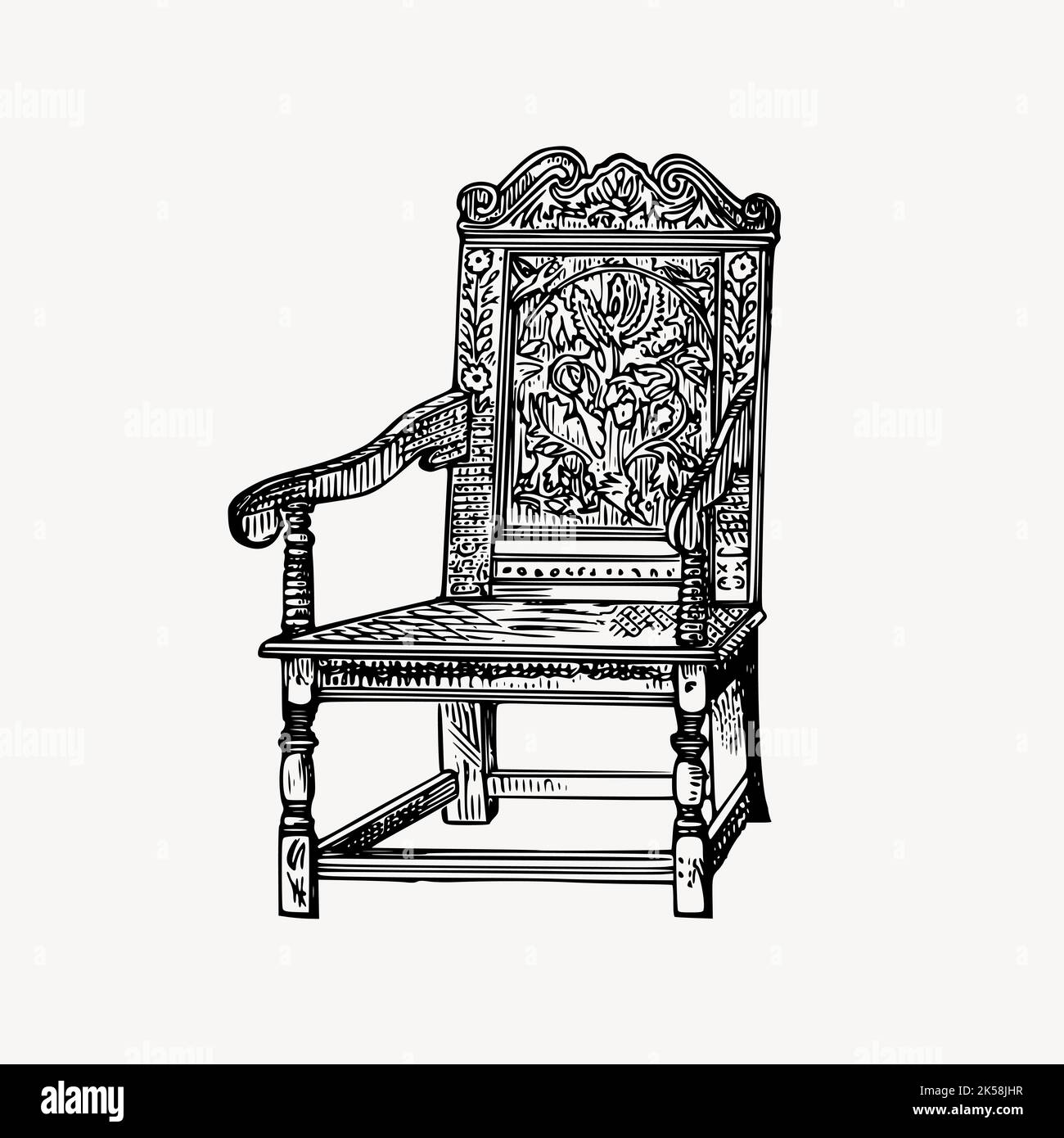 Carved floral chair clipart, vintage furniture illustration vector