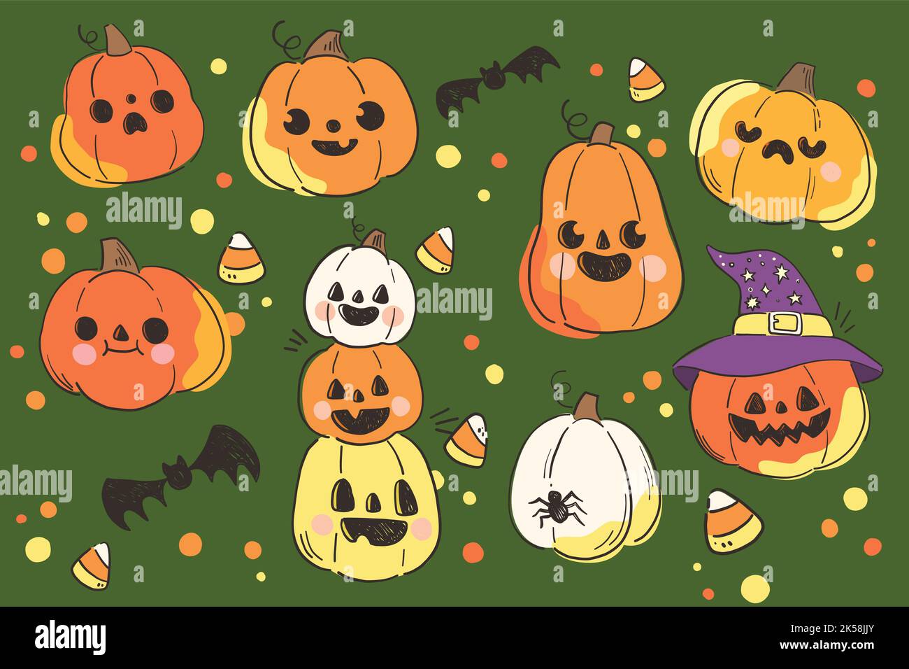 hand drawn halloween pumpkins collection vector design illustration ...
