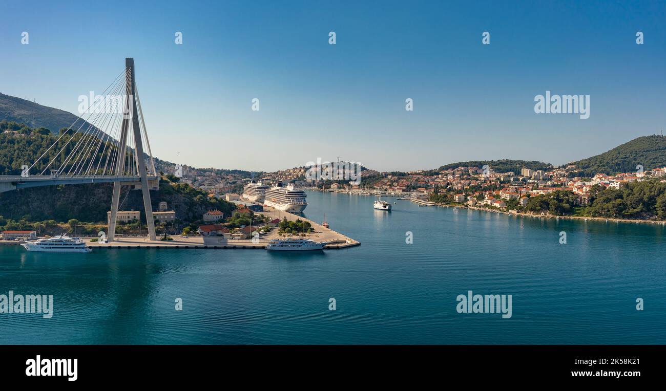 DUBROVNIK, CROATIA - Dr. Franja Tudmana bridge, a cable-stayed bridge crossing Rijeka Dubrovacka, near Port of Gruz. Stock Photo