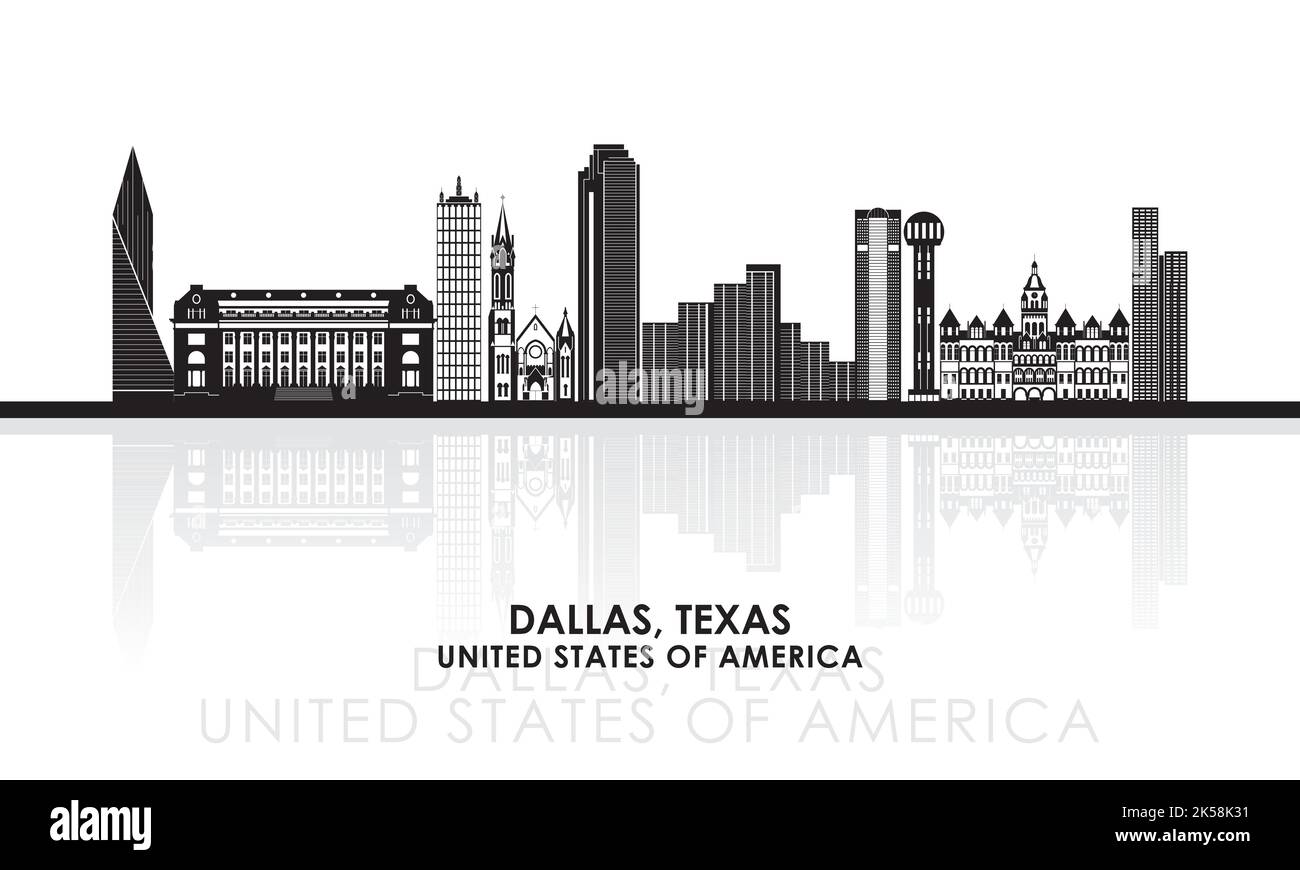Silhouette Skyline panorama of city of Dallas, Texas, United States