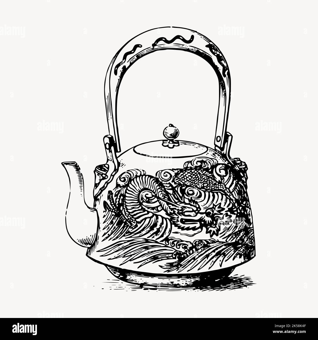 Kettle drawing, vintage object illustration vector Stock Vector Image