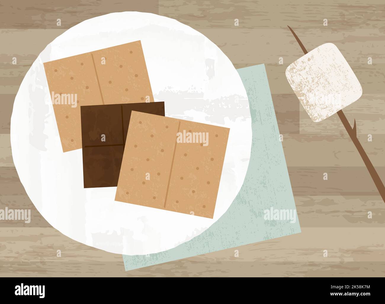 S'mores ingredients on a plate, in a cut paper style with textures Stock Vector