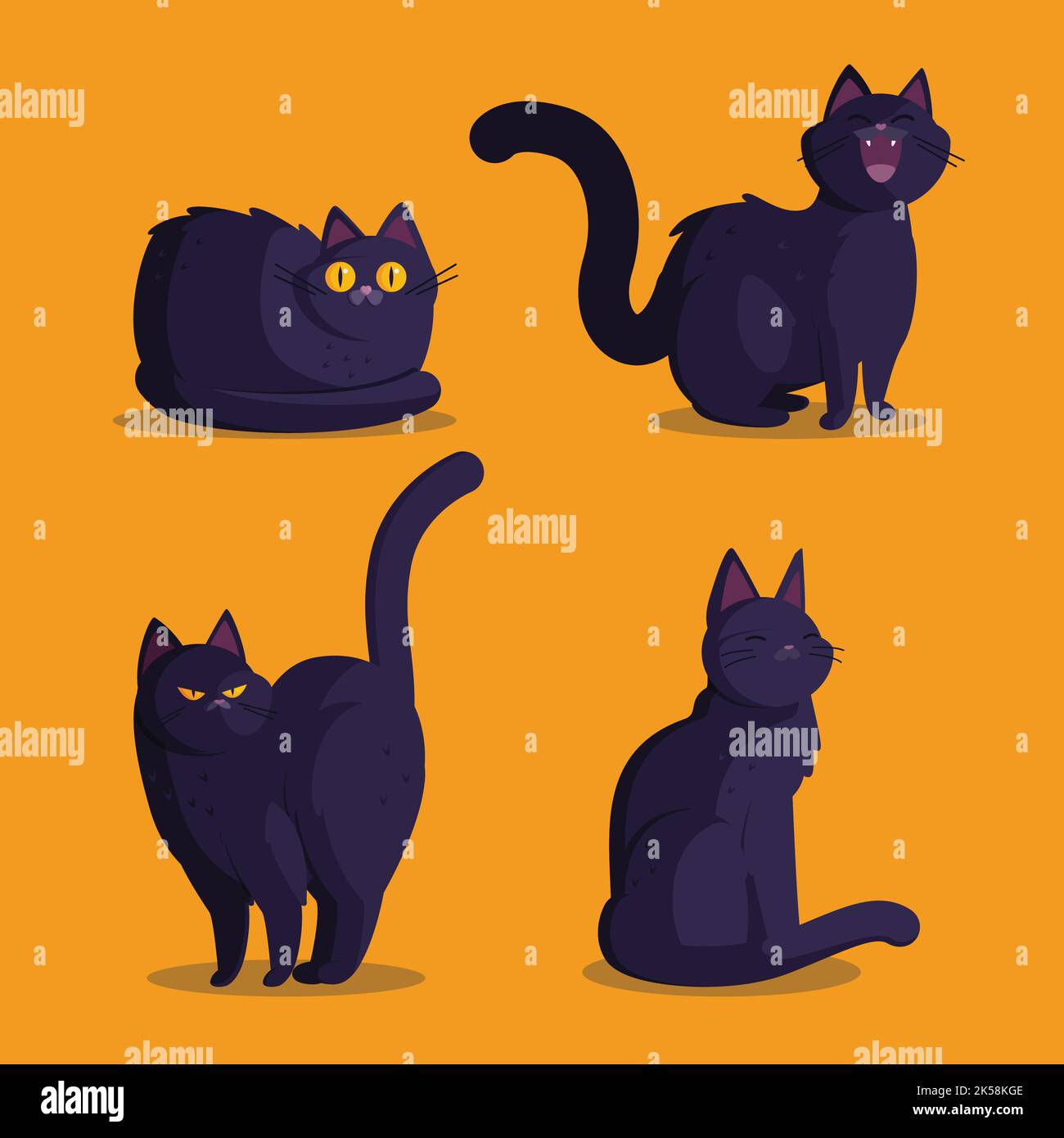 flat halloween black cats collection vector design illustration Stock Vector