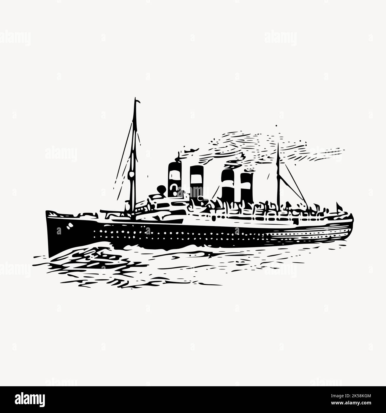 Cruise ship drawing, vintage vehicle illustration vector Stock Vector ...