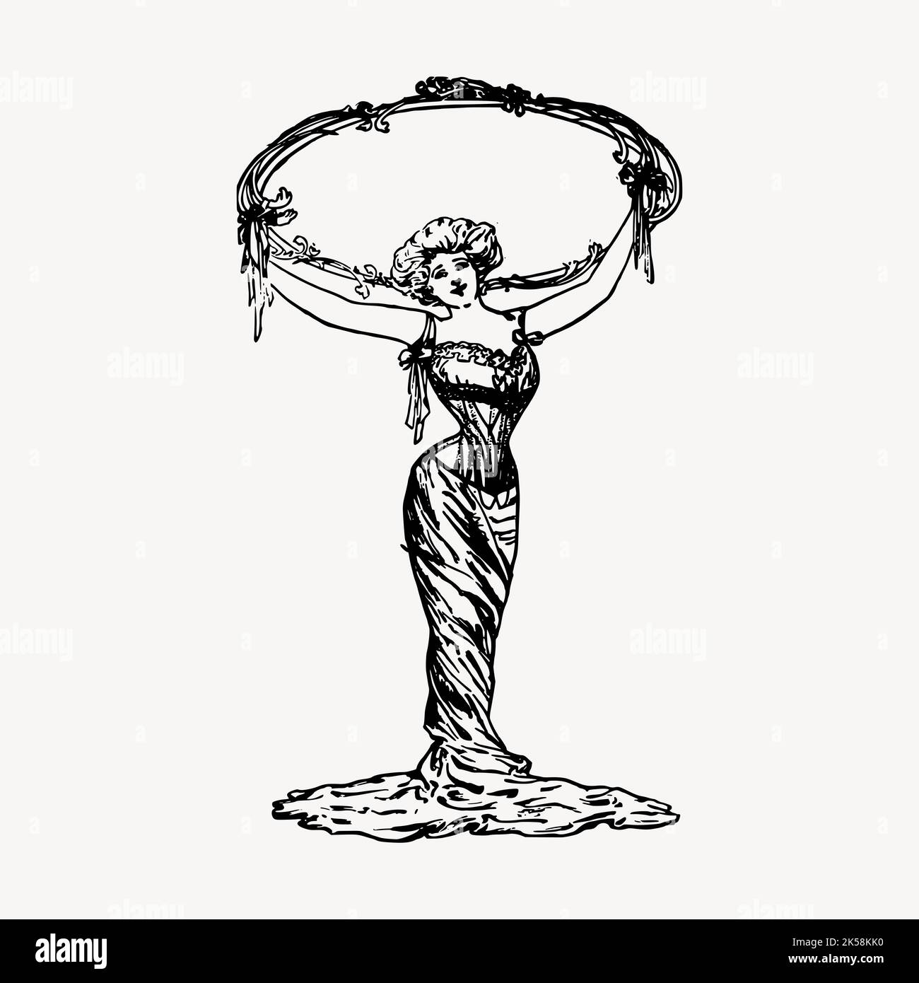 Elegant lady statue drawing, vintage woman illustration vector Stock