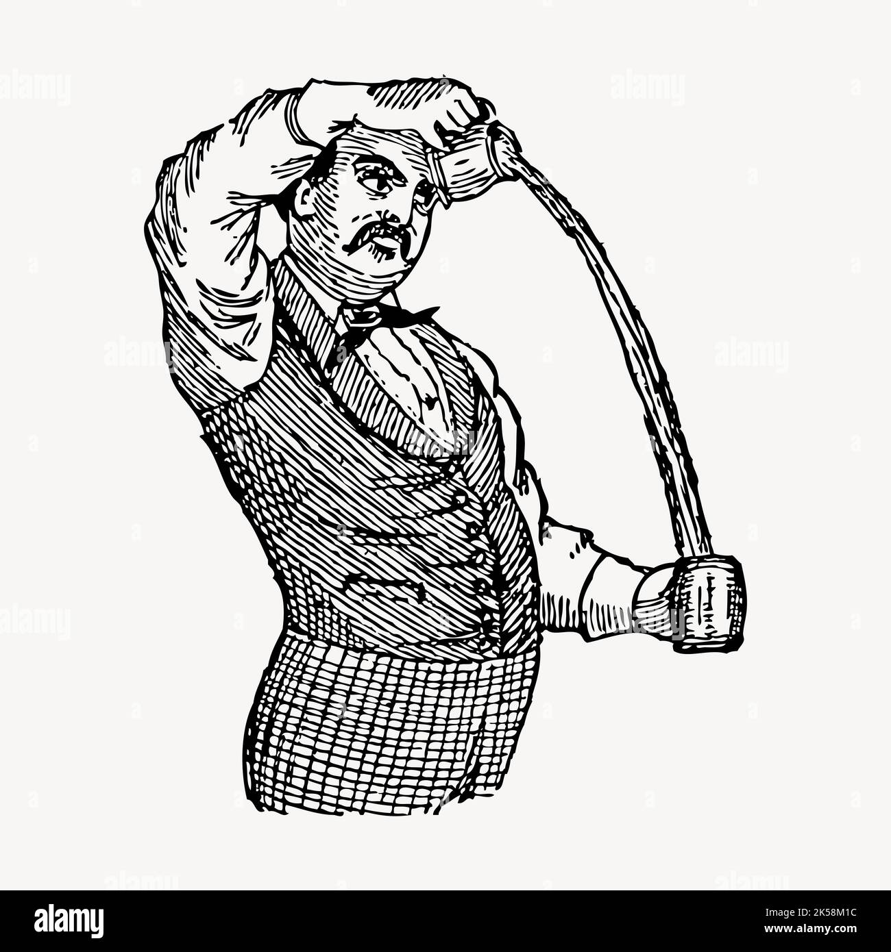 Male bartender drawing, vintage job illustration vector Stock Vector