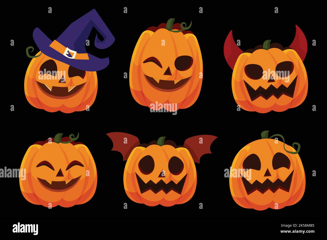 flat halloween pumpkins collection vector design illustration Stock ...