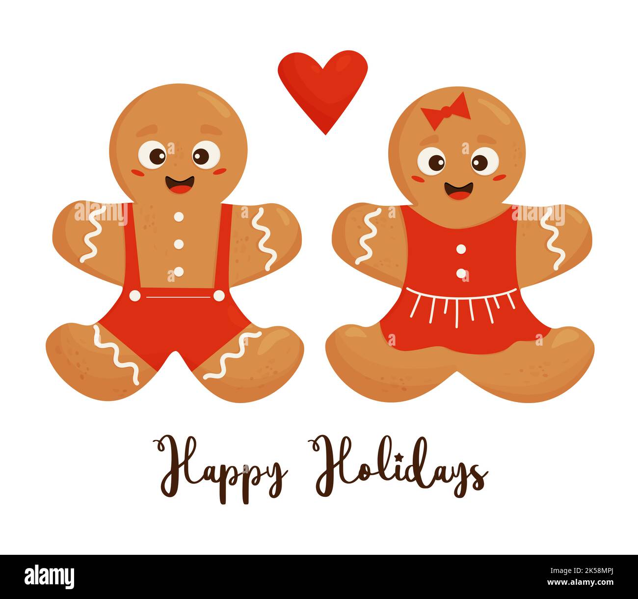 Cute couple of Christmas gingerbread. Gingerbread man and girl with
