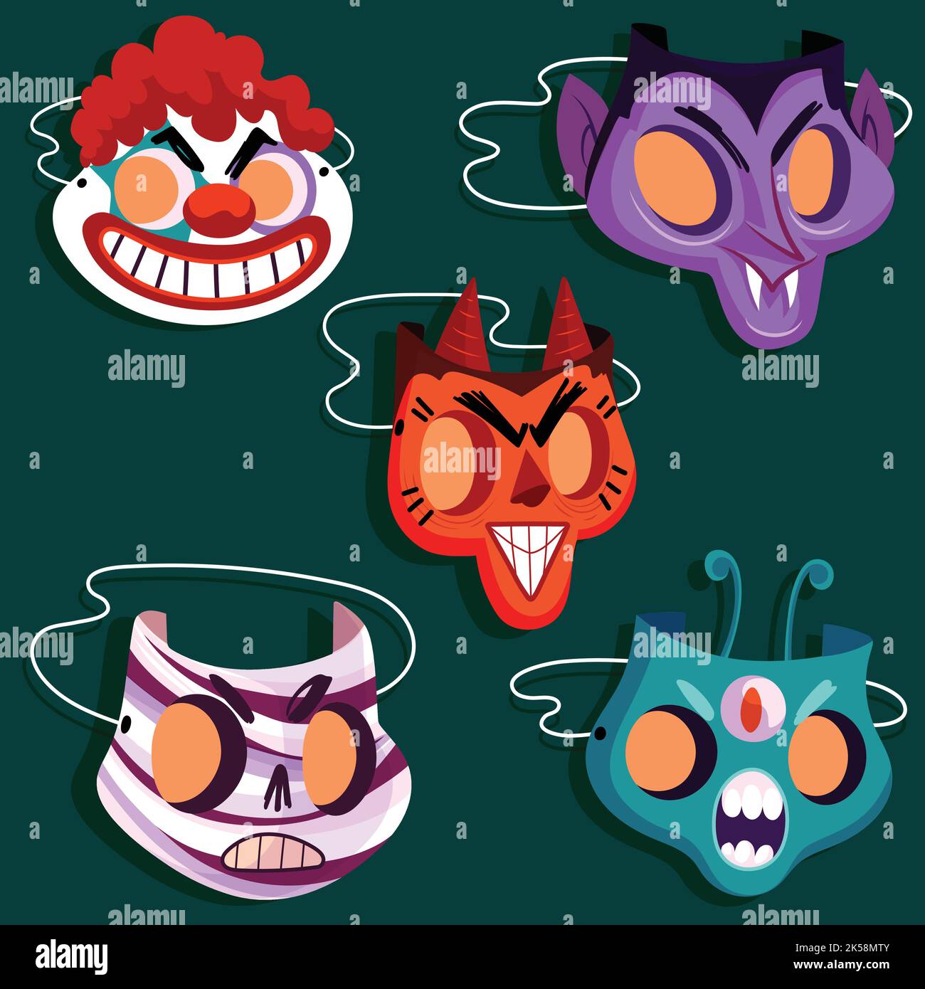 flat halloween masks collection vector design illustration Stock Vector