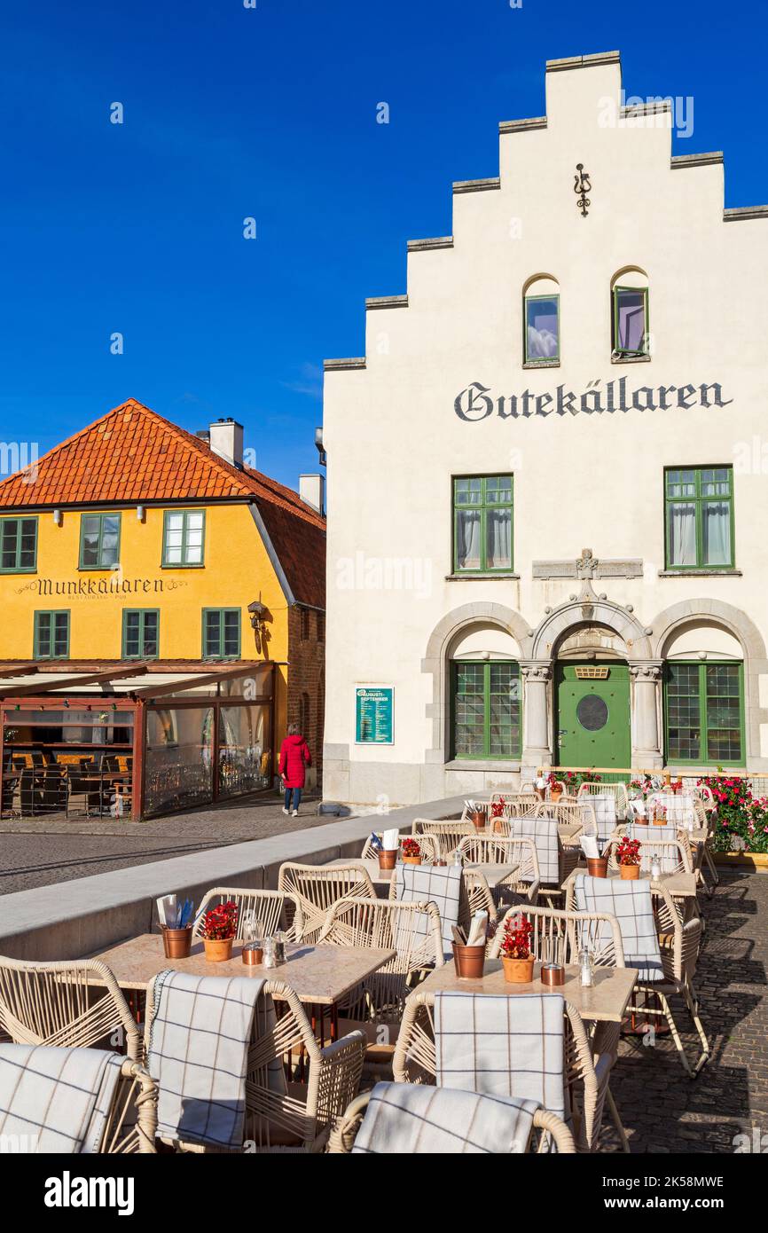 Cafe in Stora Torget, Visby City, Gotland, Sweden Stock Photo