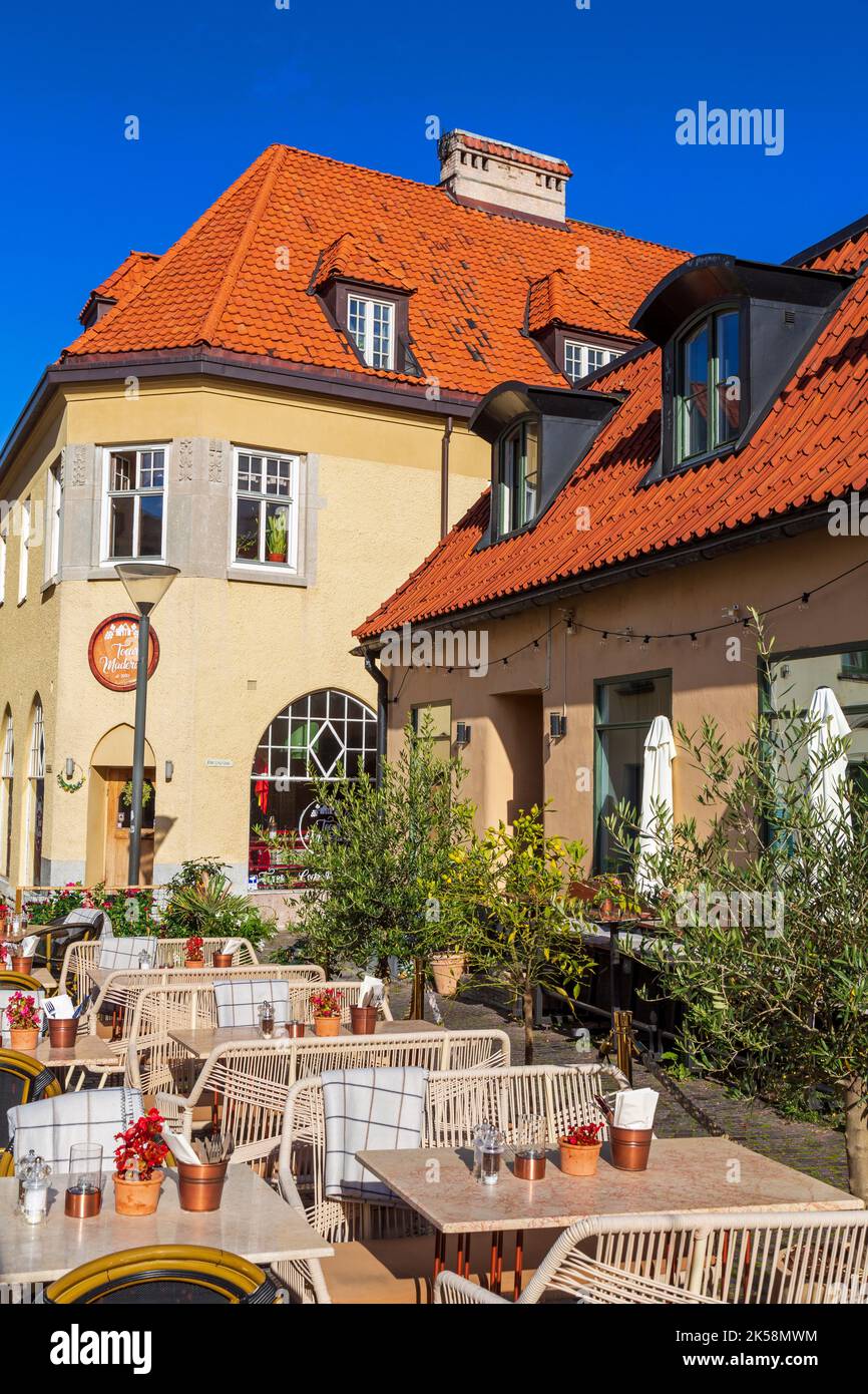 Cafe in Stora Torget, Visby City, Gotland, Sweden Stock Photo