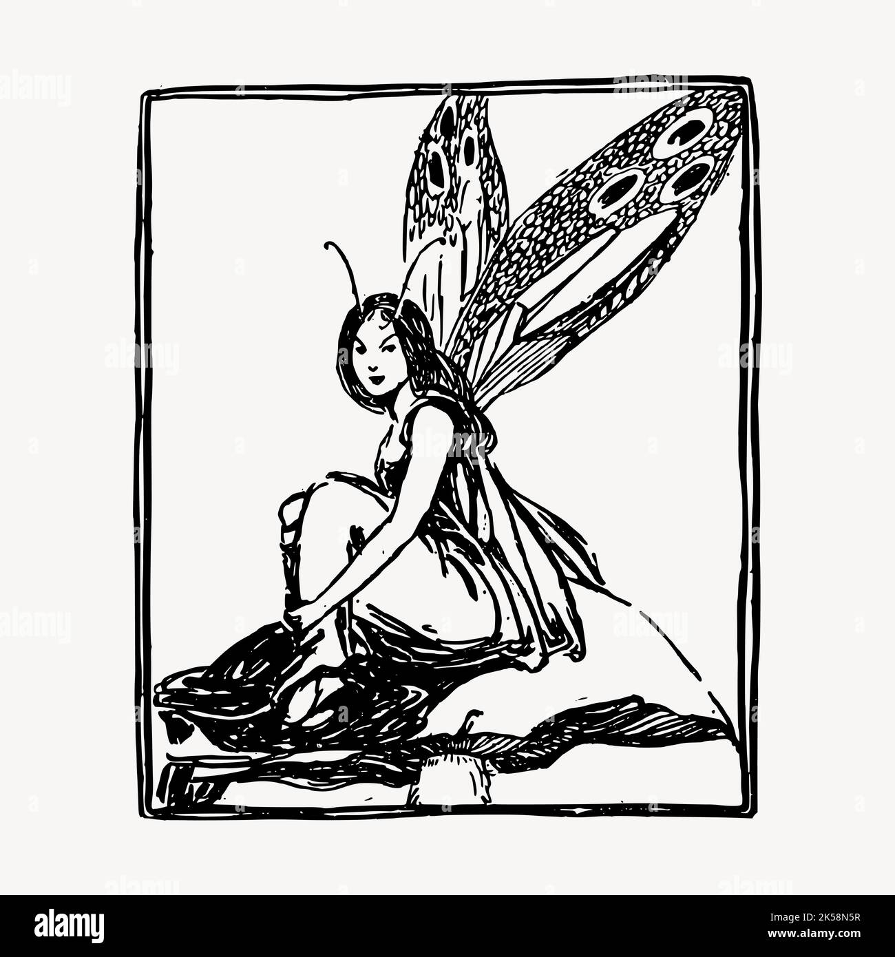 Fairy drawing, vintage fantasy illustration vector Stock Vector Image