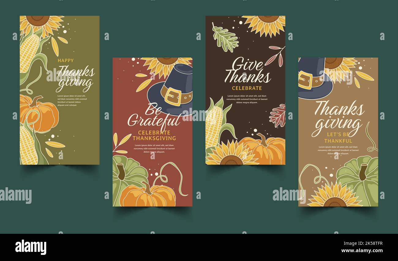 hand drawn thanksgiving banners collection vector design illustration ...