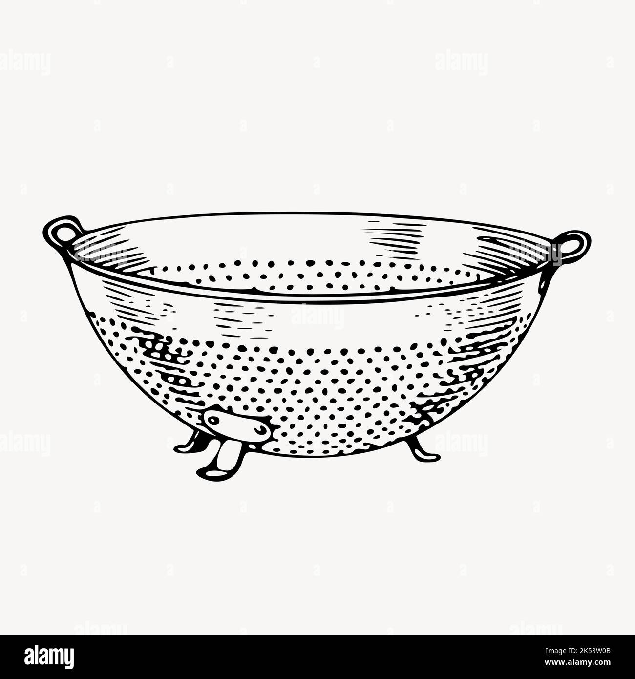 Colander clipart, vintage kitchen utensil illustration vector Stock
