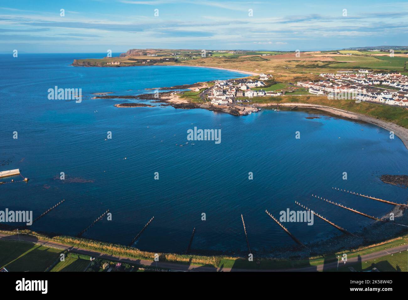 Portballintrae , Northern Ireland from the sky. Stock Photo