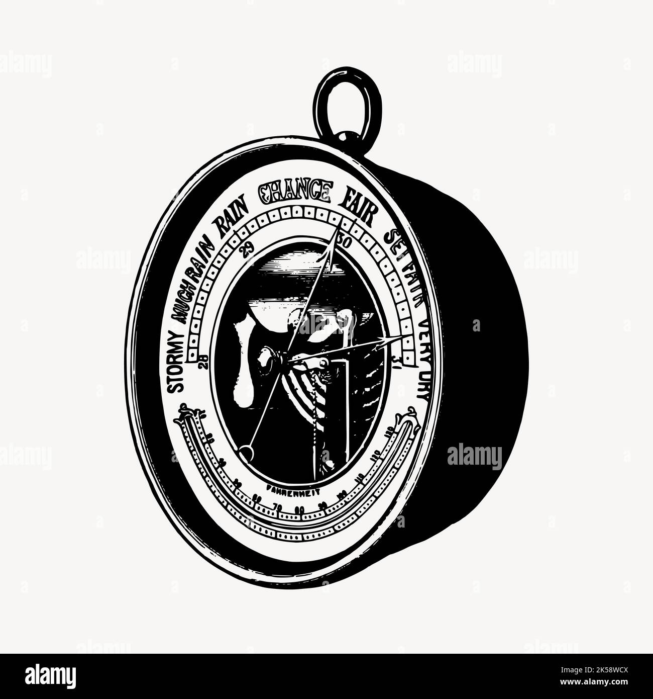 Barometer clipart, vintage weather instrument illustration vector Stock