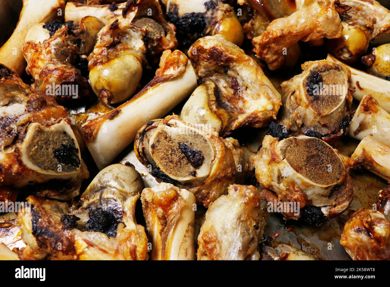 roasted veal marrow bone or beef bone from the oven for stock or sauce