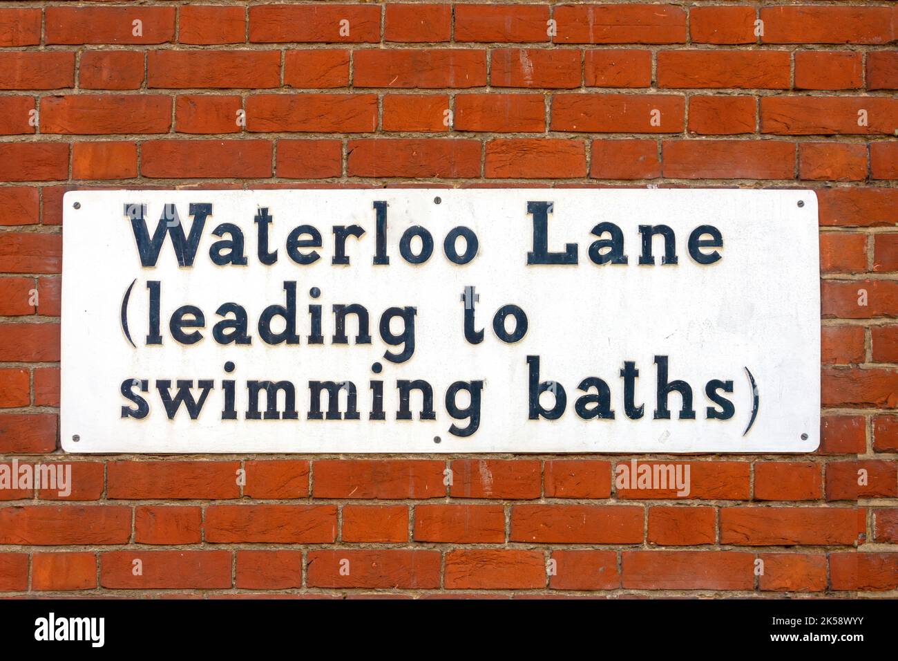 Vintage swimming baths direction sign, Waterloo Lane, Chelmsford, Essex