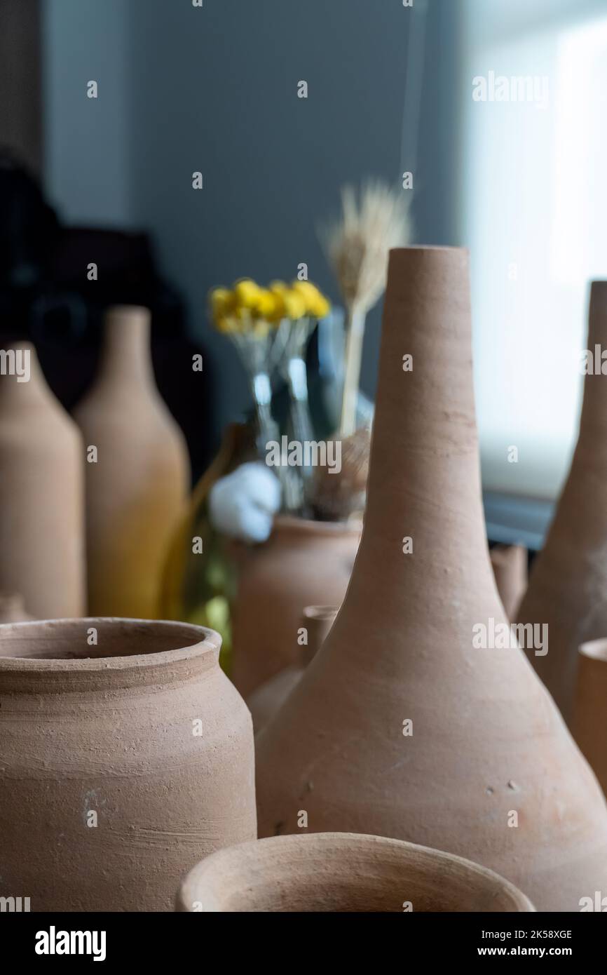 terracotta clay vases for space decoration terracotta colors Stock
