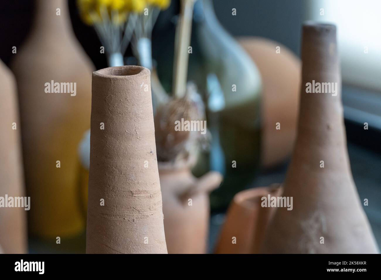 terracotta clay vases for space decoration terracotta colors Stock