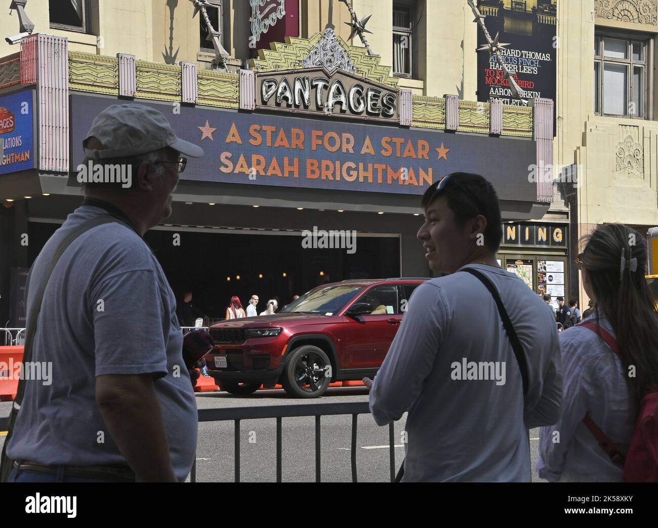 Los Angeles, United States. 06th Oct, 2022. The marquee at the Pantages Theatre celebrates singer Sarah Brighton, who was honored with the 2,736th on the Hollywood Walk of Fame during an unveiling ceremony in Los Angeles on Thursday, October 6, 2022. Photo by Jim Ruymen/UPI Credit: UPI/Alamy Live News Stock Photo