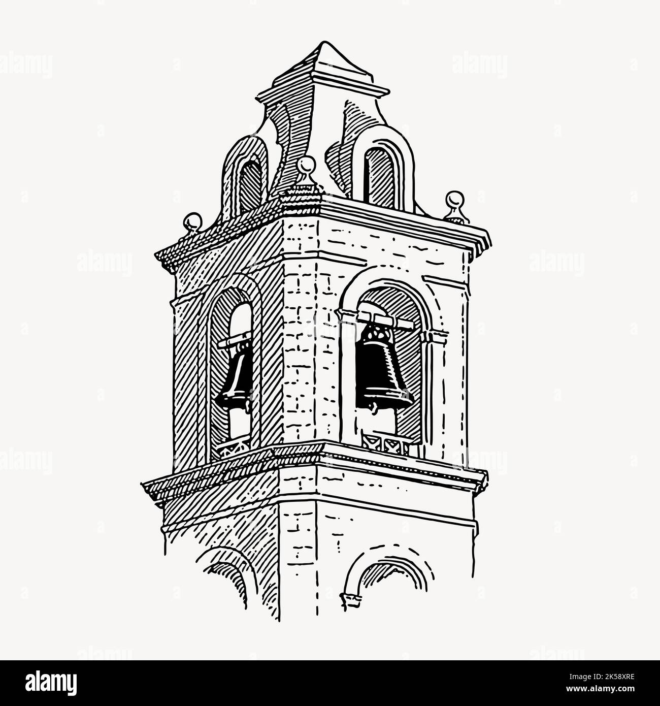 Bell tower clipart, vintage illustration vector Stock Vector Image