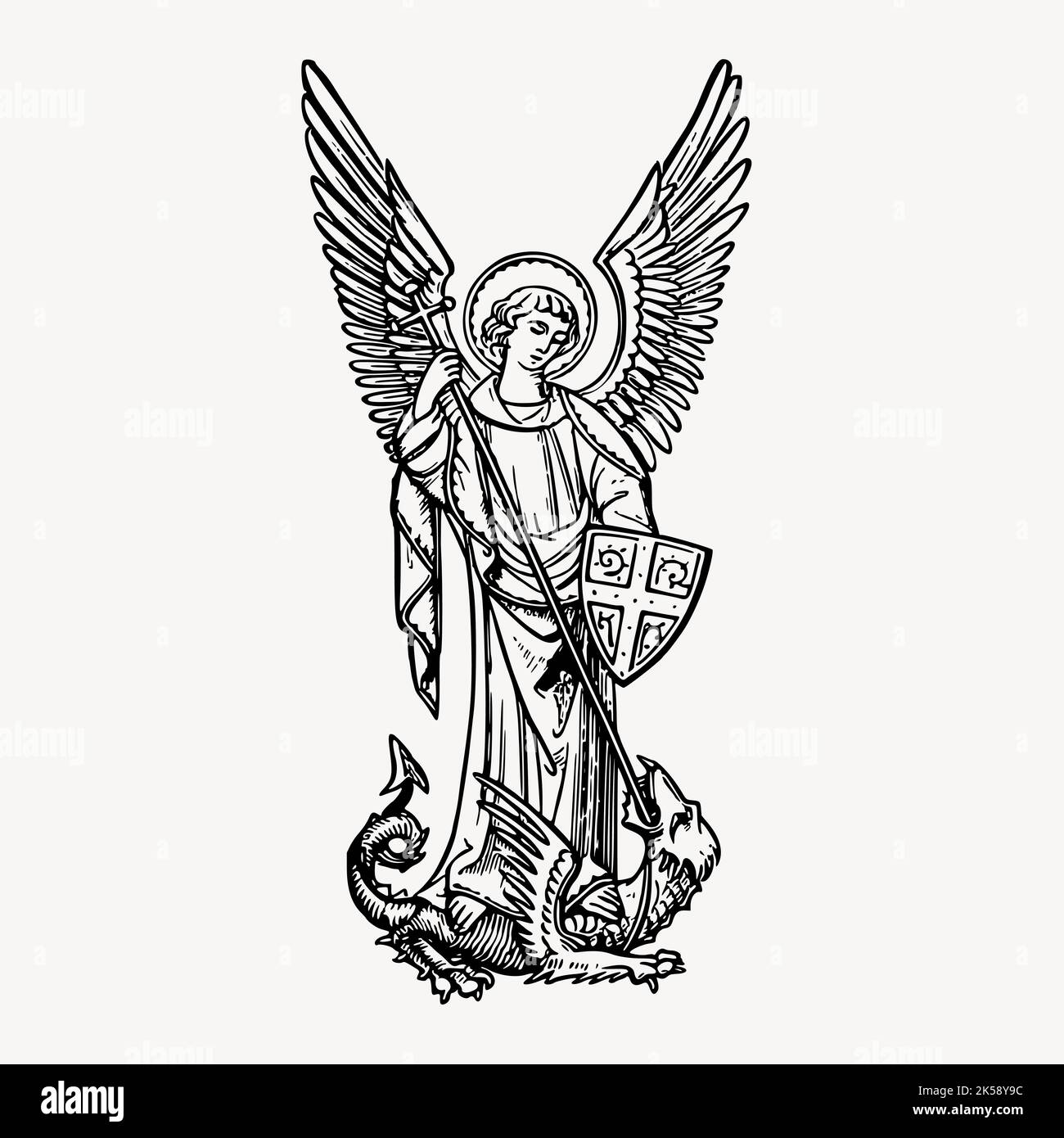 Saint Michael archangel clipart, vintage religious illustration vector. Stock Vector