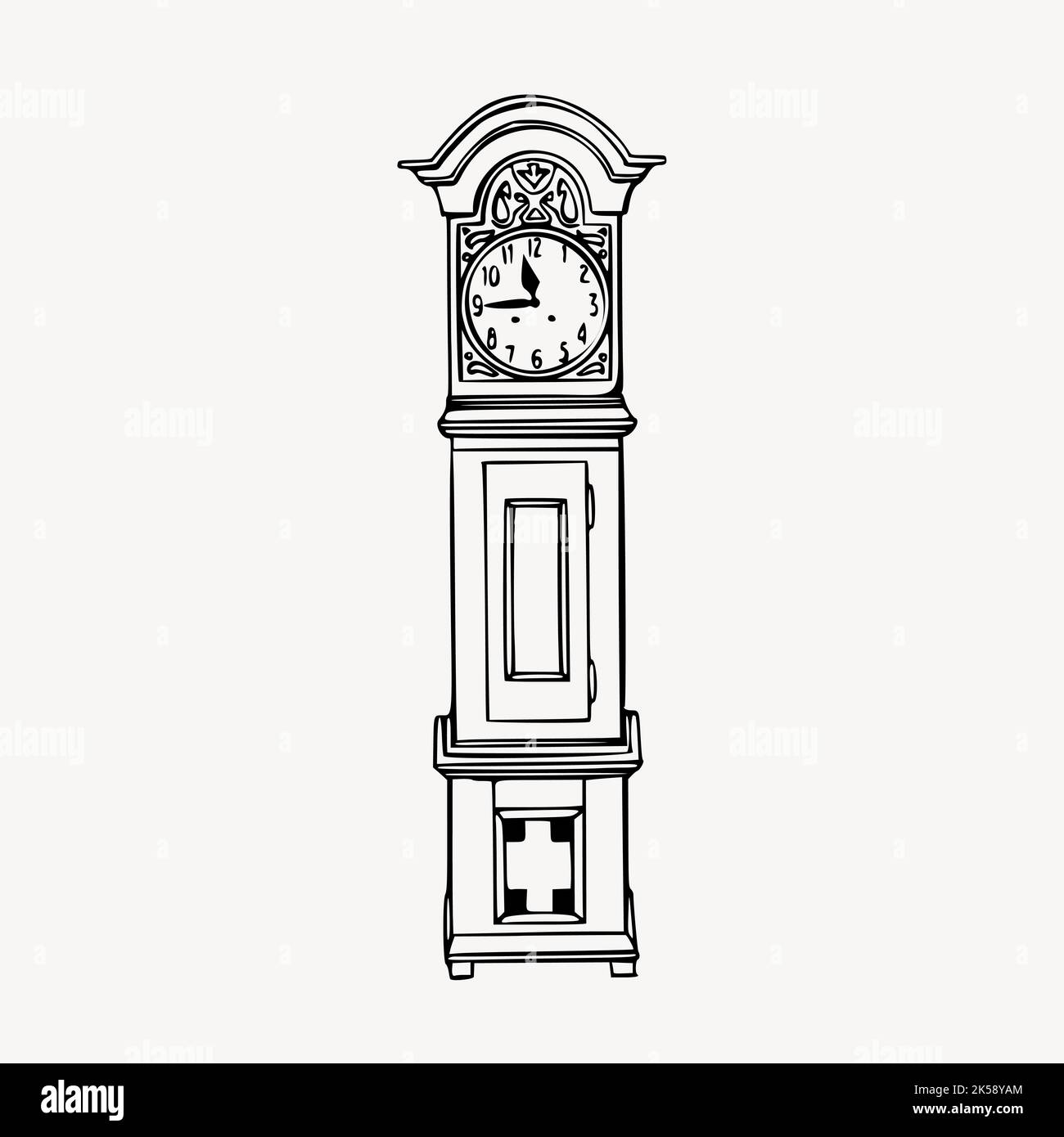 Grandfather clock clipart, vintage object illustration vector Stock