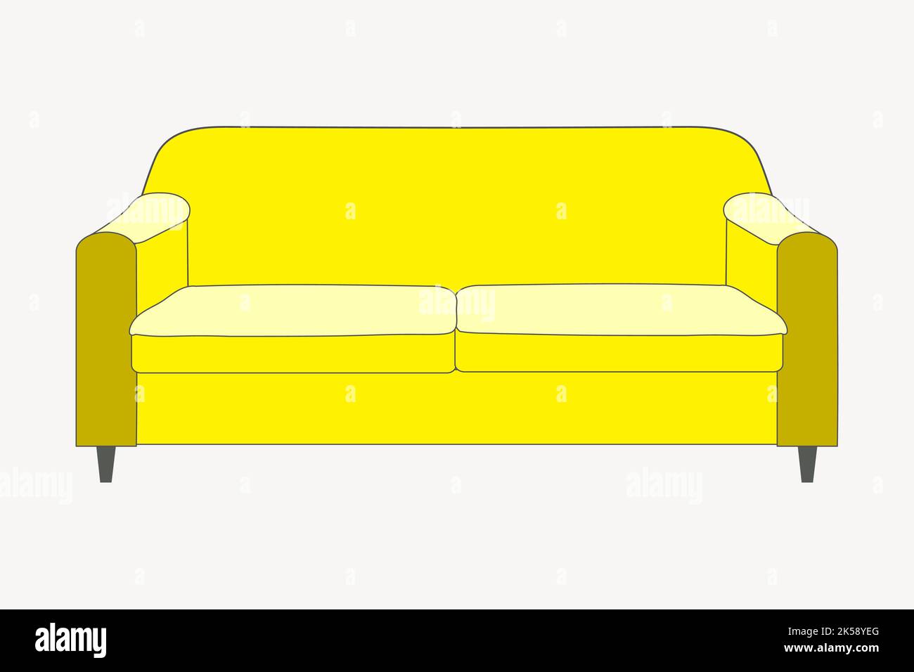Yellow couch sticker, furniture illustration vector Stock Vector Image
